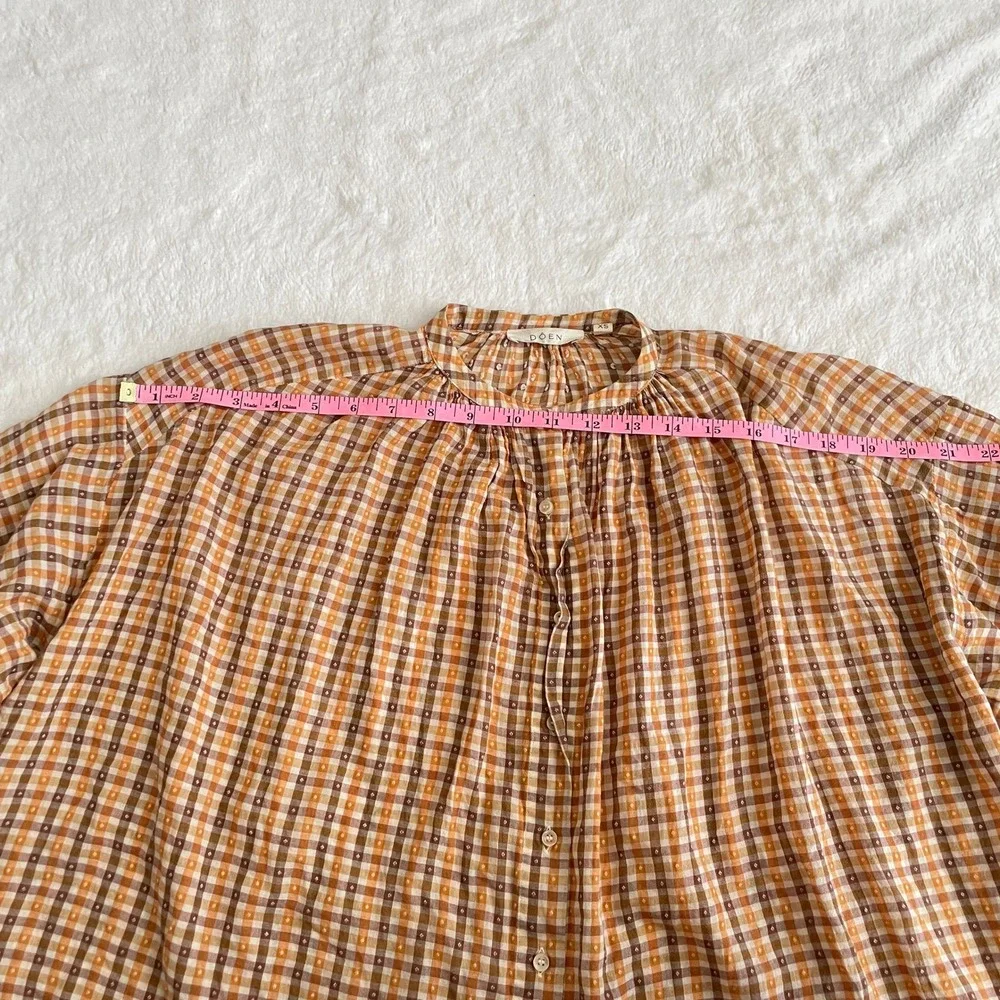 Doen The Jane Blouse Orange Meringue Plaid Clip Dot Cotton Button Top Size XS